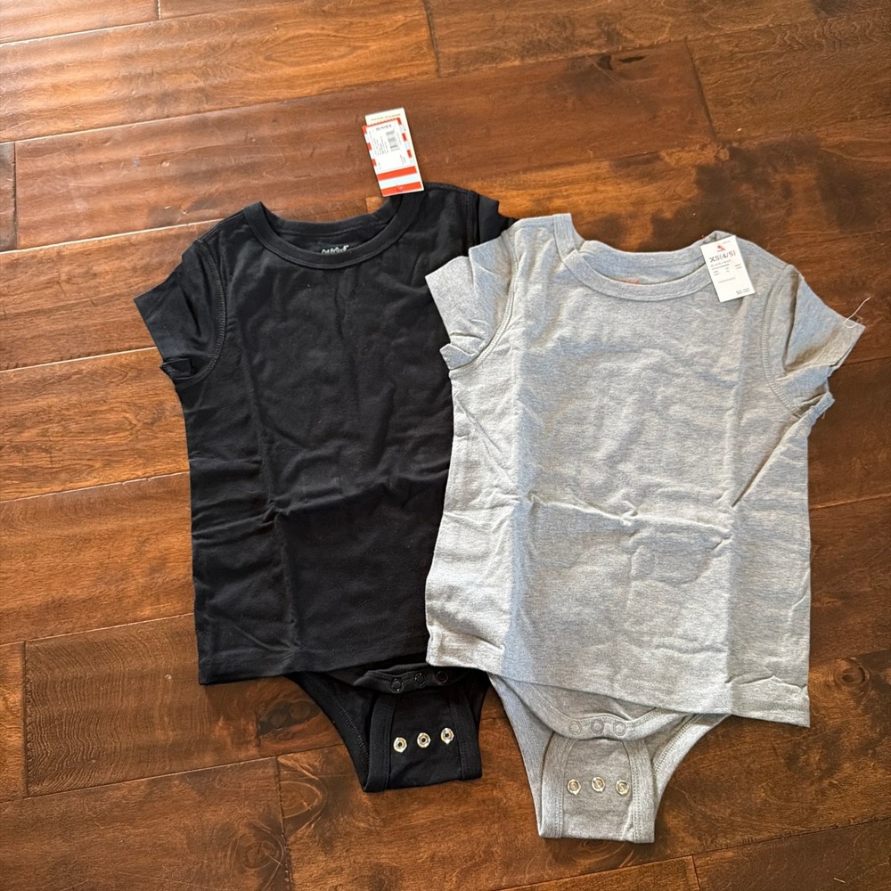 Cat & Jack Kids Adaptive Abdominal Access Bodysuit 2-Pack Black Gray XS 4/5